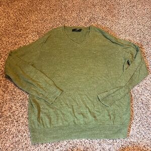 J Crew Men's Green V Neck Long‎ Sleeve 100 Percent Cotton Sweater Size L